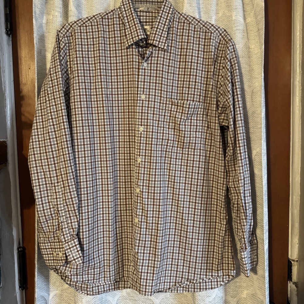 Peter Millar Crown 100% Collar Multicolor Plaid LS‎ Button Down Shirt LARGE